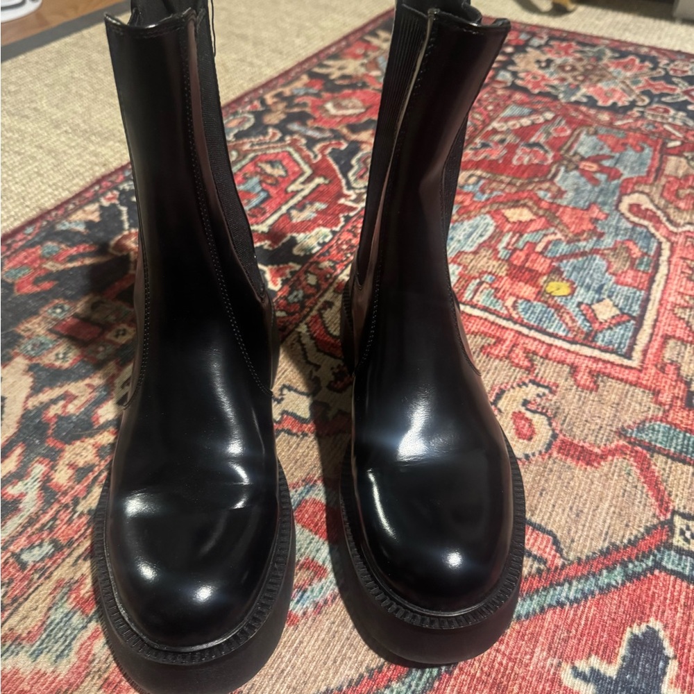 Zara Black Leather Combat Boots